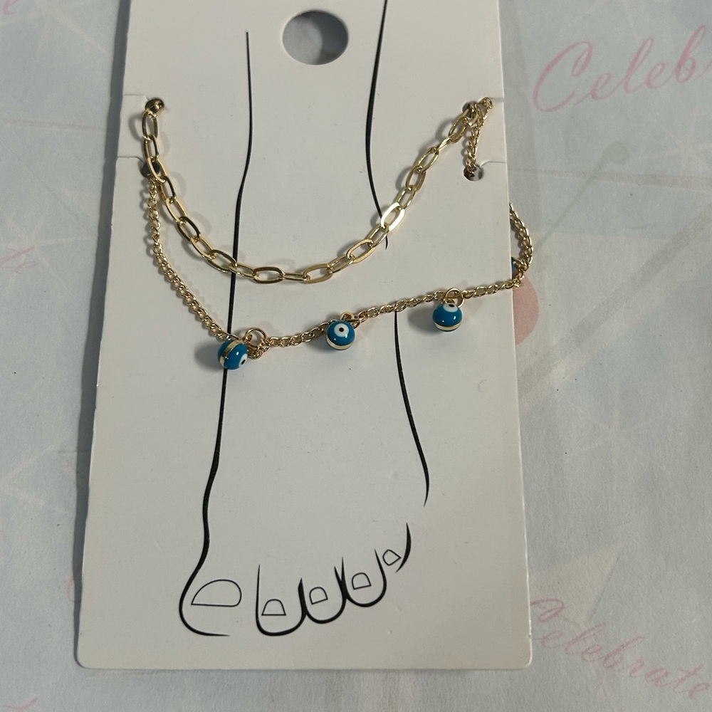 Gold and Blue Ankle Bracelet with Elegant Design